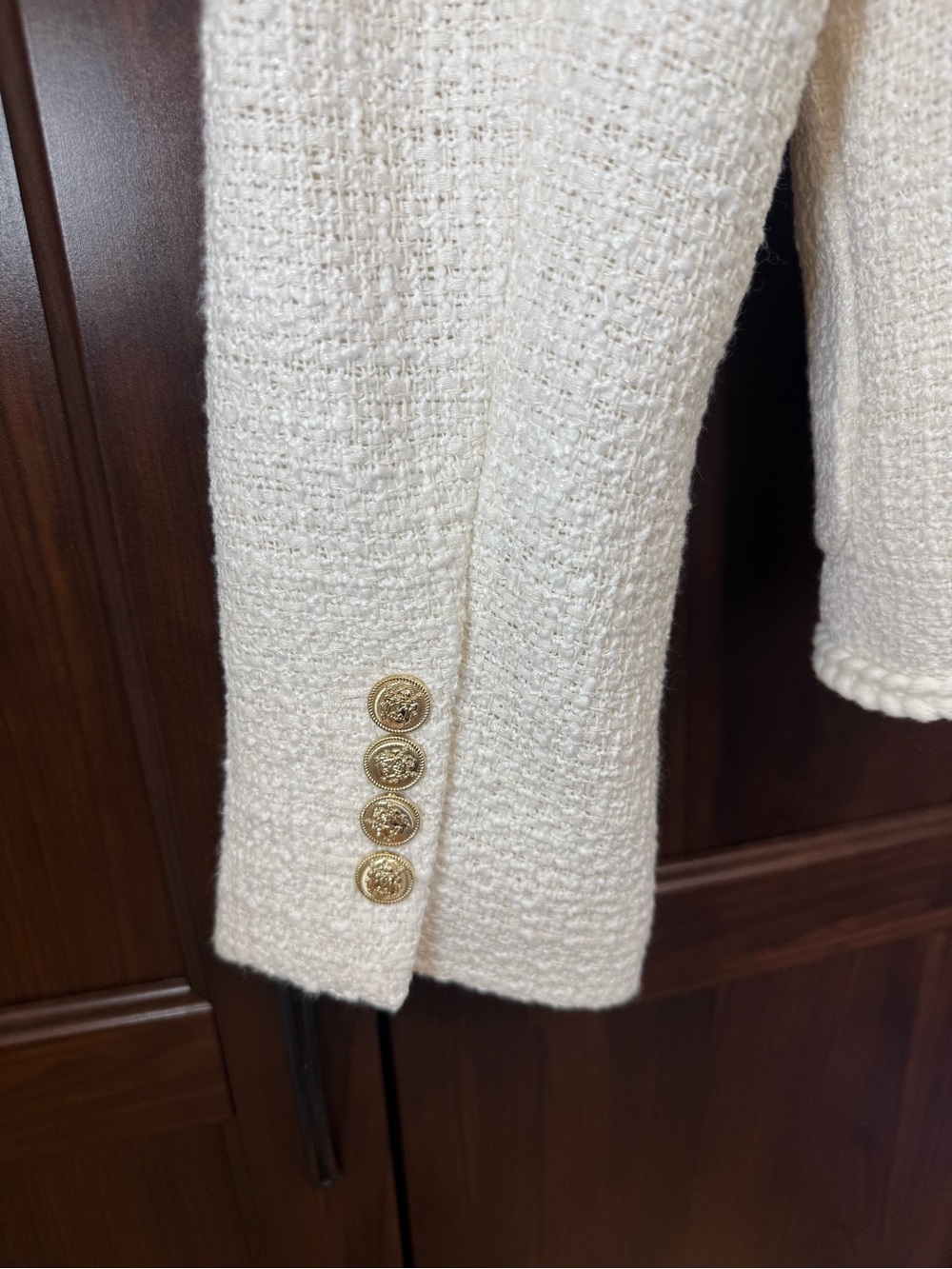 Ann Taylor Cream Bouclé Belted Blazer with Gold Buttons - Picture 5 of 8